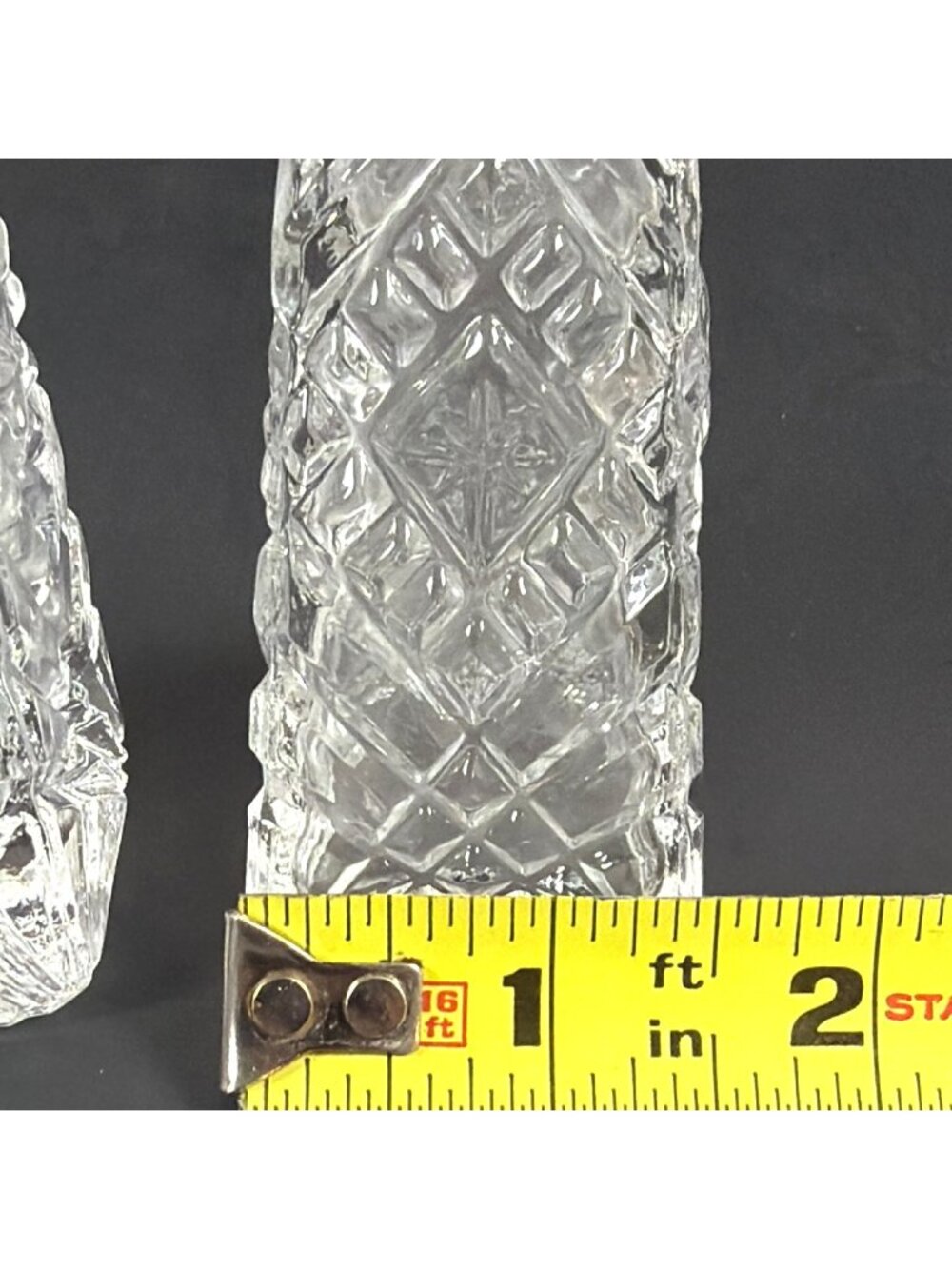 VTG 50s Crystal Salt Pepper Shakers Heavy Cut Glass Diamond Pattern AS IS Parts - Picture 3 of 14